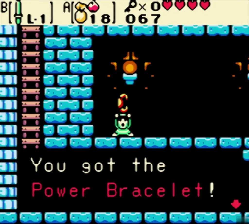 Link holding up the Power Bracelet with the You got the Power Bracelet message Link holding up the Power Bracelet with the You got the Power Bracelet message