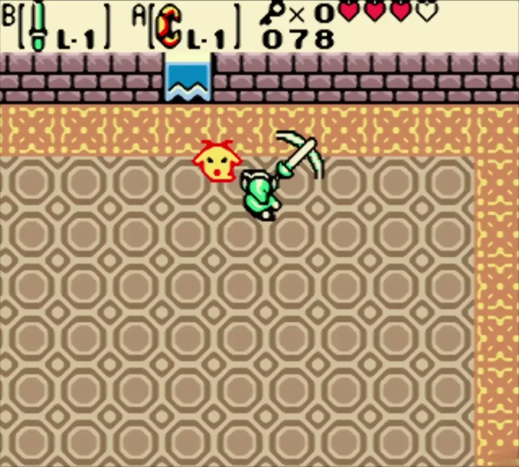 Link slashing the small ghost left behind after the pumpkin is thrown Link slashing the small ghost left behind after the pumpkin is thrown