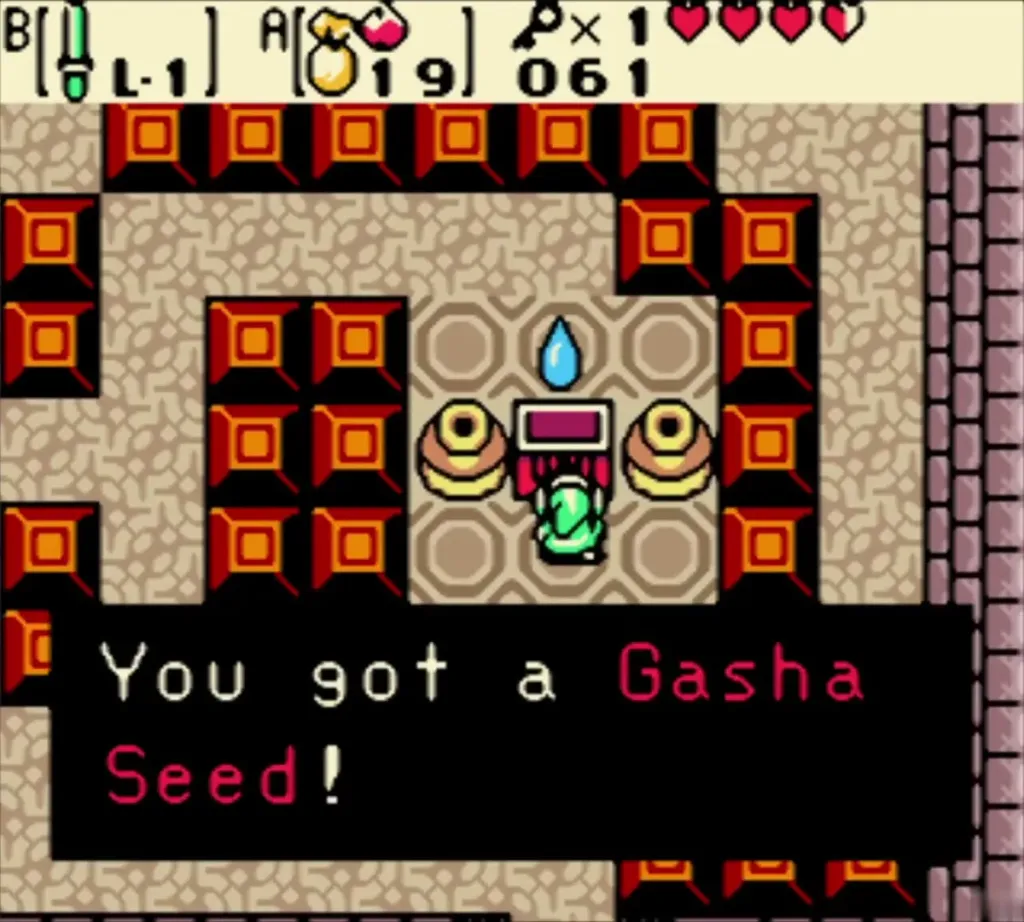 Link holding up a Gasha Seed with the You got a Gasha Seed message Link holding up a Gasha Seed with the You got a Gasha Seed message