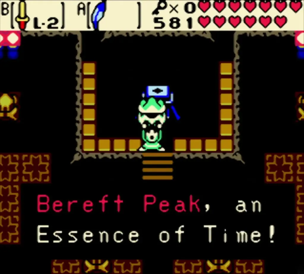Link holding up the Bereft Peak essence, with the box reading Bereft Peak, an Essence of Time! Link holding up the Bereft Peak essence, with the box reading Bereft Peak, an Essence of Time!
