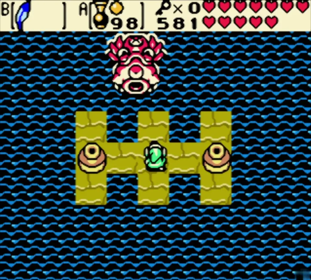 Octogon at the top of the screen above the olive platform where Link stands Octogon at the top of the screen above the olive platform where Link stands