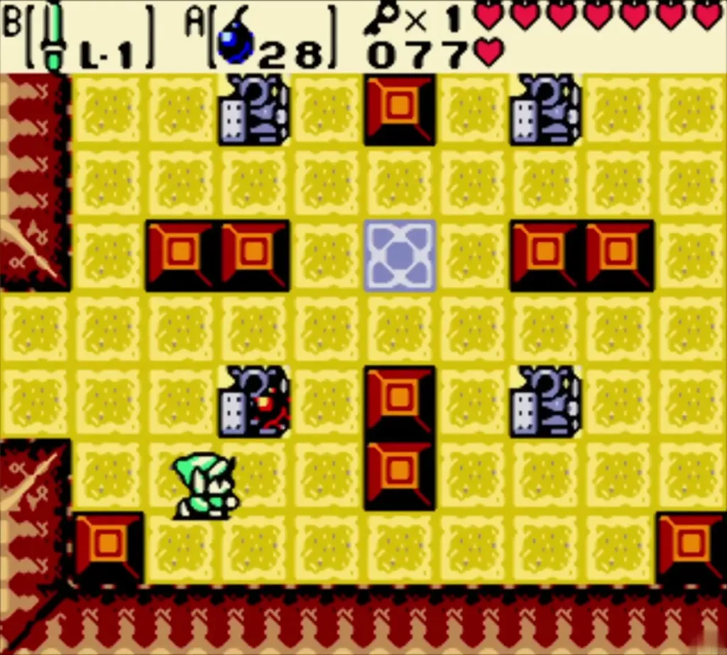 Four Armos statues around the empty blue pad in the stone-soldier room Four Armos statues around the empty blue pad in the stone-soldier room
