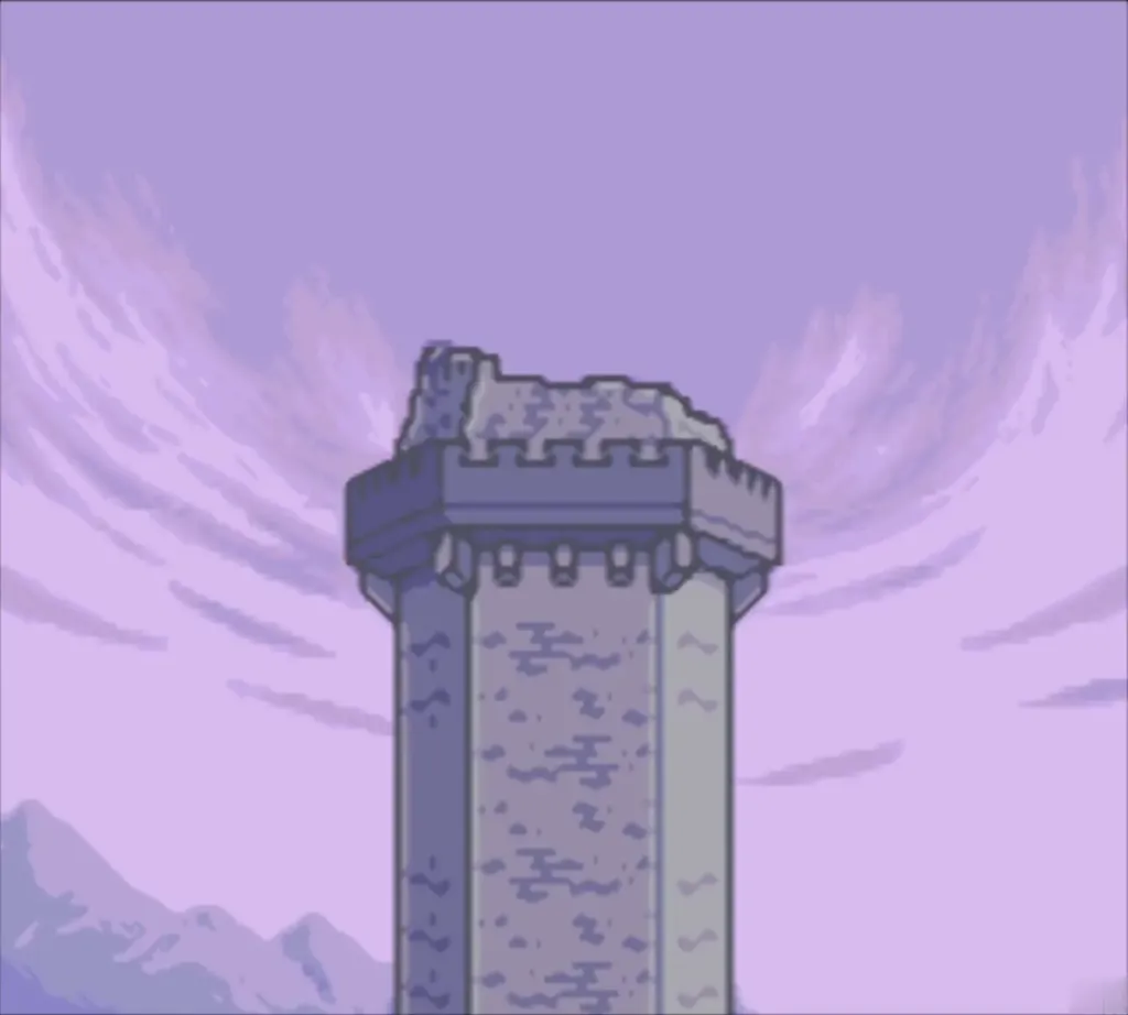 The Black Tower's unfinished top against a purple sky The Black Tower's unfinished top against a purple sky