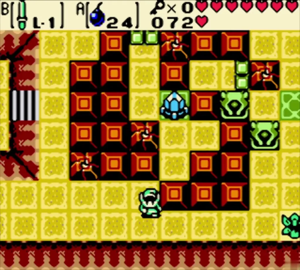 The block room with statues, cracked blocks and the second crystal ringed by red blocks The block room with statues, cracked blocks and the second crystal ringed by red blocks
