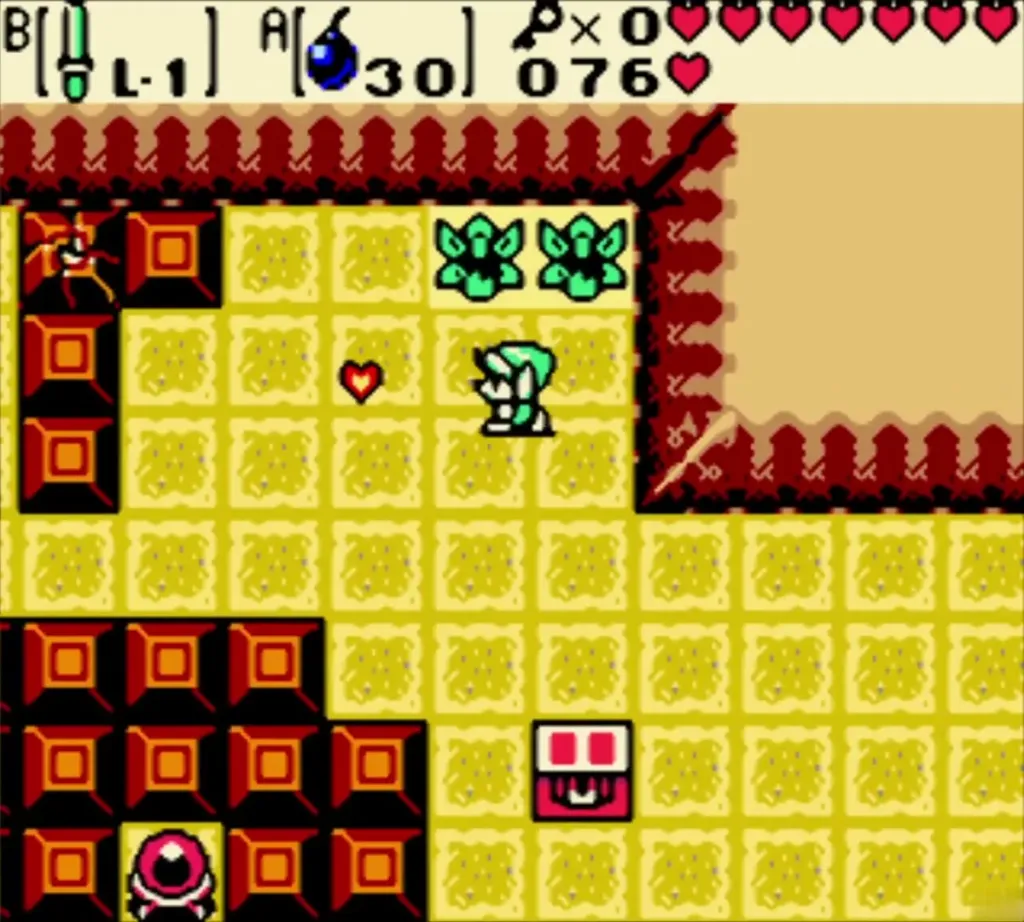 Link walking toward the closed chest in the room with the Armos Link walking toward the closed chest in the room with the Armos