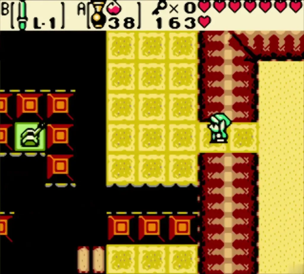 Link crossing a narrow yellow strip beside the sand wall Link crossing a narrow yellow strip beside the sand wall