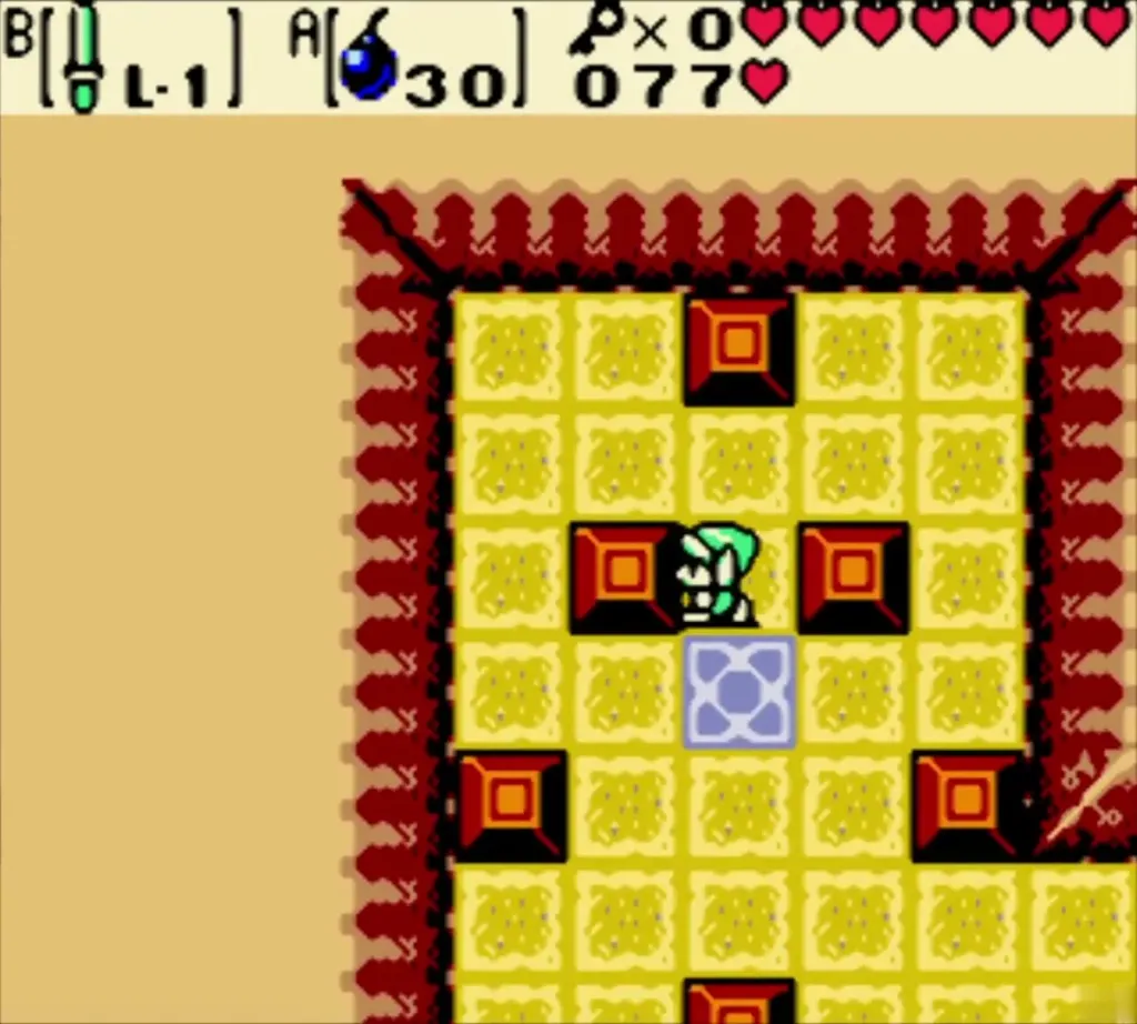 Link pushing a block so the diamond pattern forms around the blue pad Link pushing a block so the diamond pattern forms around the blue pad
