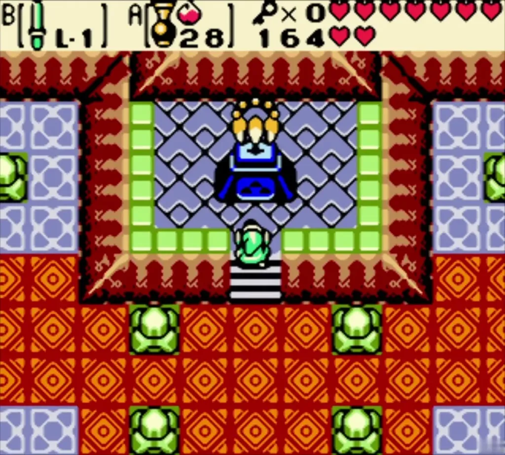 Link climbing the stairs to the Essence of Time pedestal Link climbing the stairs to the Essence of Time pedestal