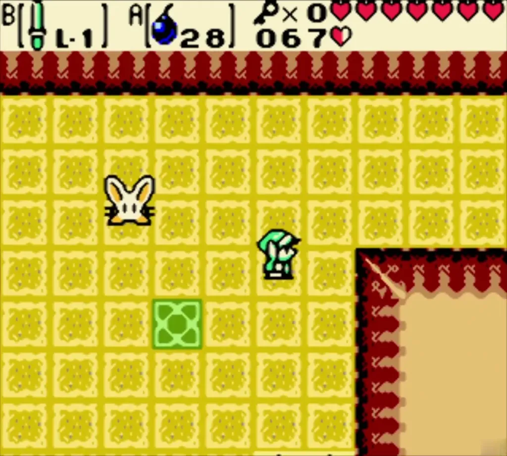 A white Pols Voice hops across the yellow grotto room as Link approaches A white Pols Voice hops across the yellow grotto room as Link approaches