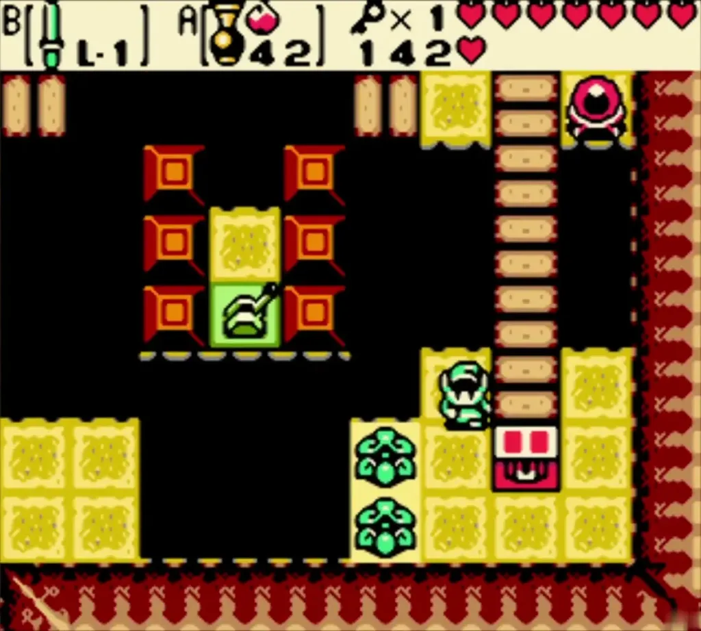 Link standing beside the chest at the end of the bridge Link standing beside the chest at the end of the bridge