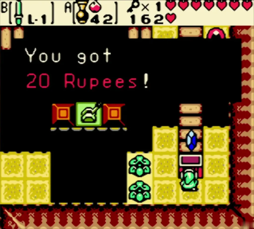 Link holding up 20 Rupees with the You got 20 Rupees message shown Link holding up 20 Rupees with the You got 20 Rupees message shown