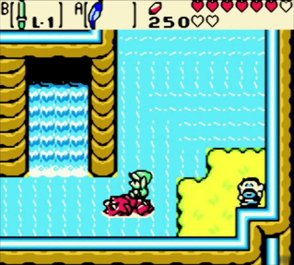 Link on Dimitri facing the waterfall that leads into the cave