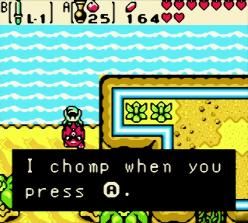 Link riding Dimitri while he explains he chomps when you press A