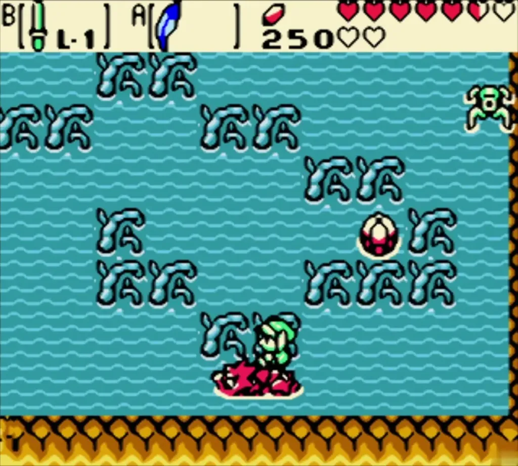 Link swimming on Dimitri across the water of the hidden cave