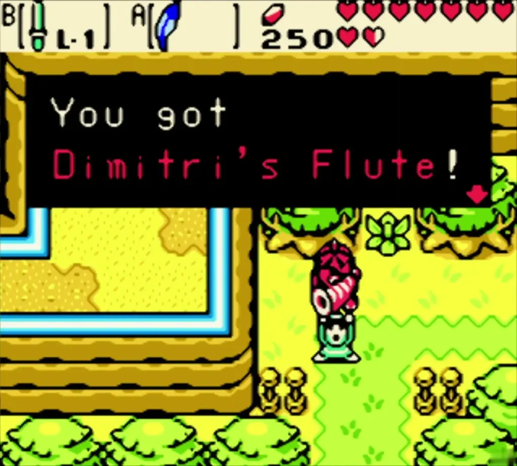 Link holding up Dimitri's Flute, the box reads You got Dimitri's Flute