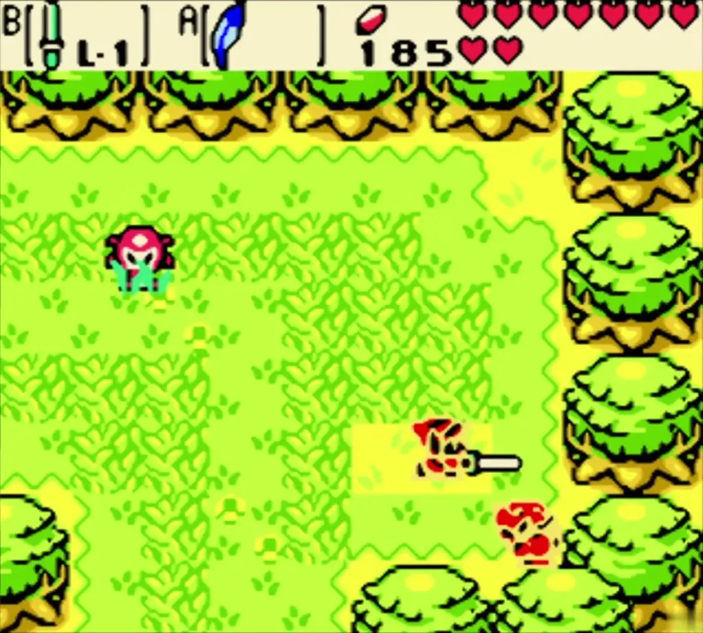 Link fighting a Moblin and an Octorok in the forest north of Lynna Village