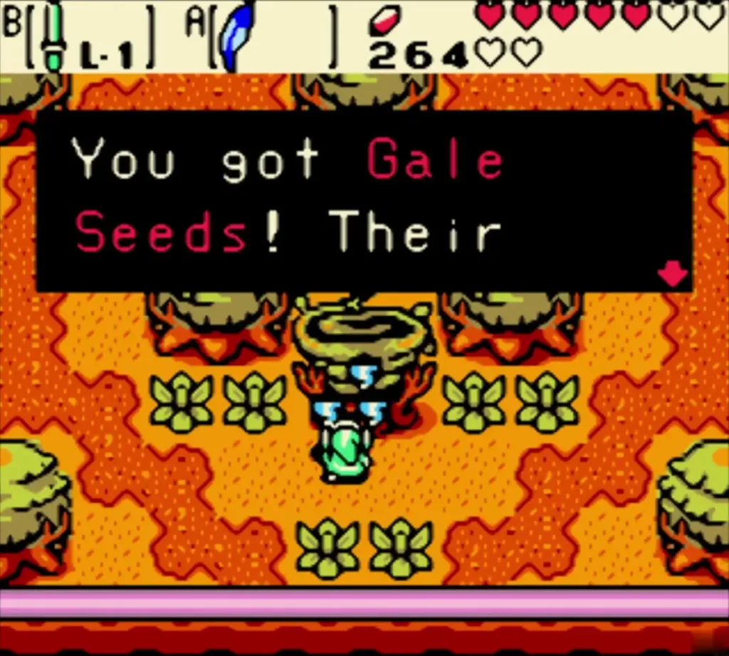 The message box reading You got Gale Seeds with Link under the tree