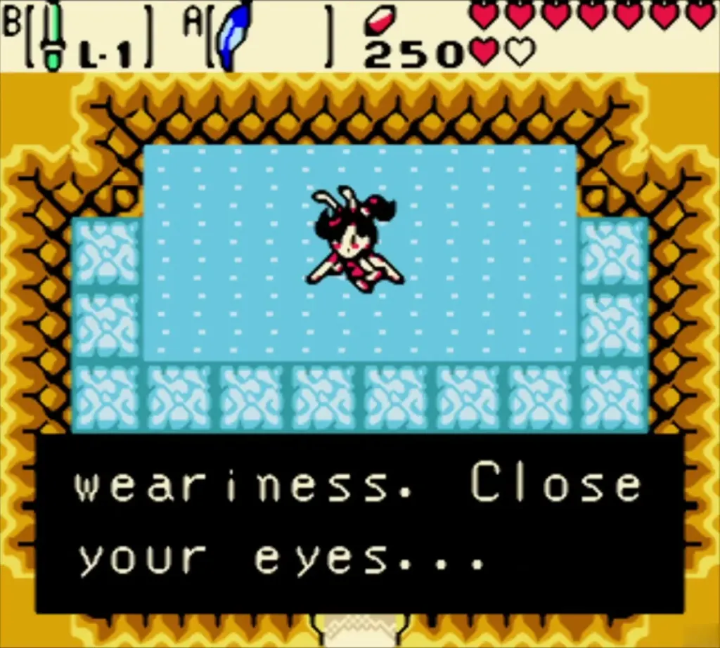 The Great Fairy over her pool telling Link to close his eyes