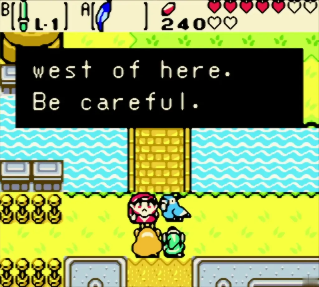 Impa pointing Link west of here and telling him to be careful