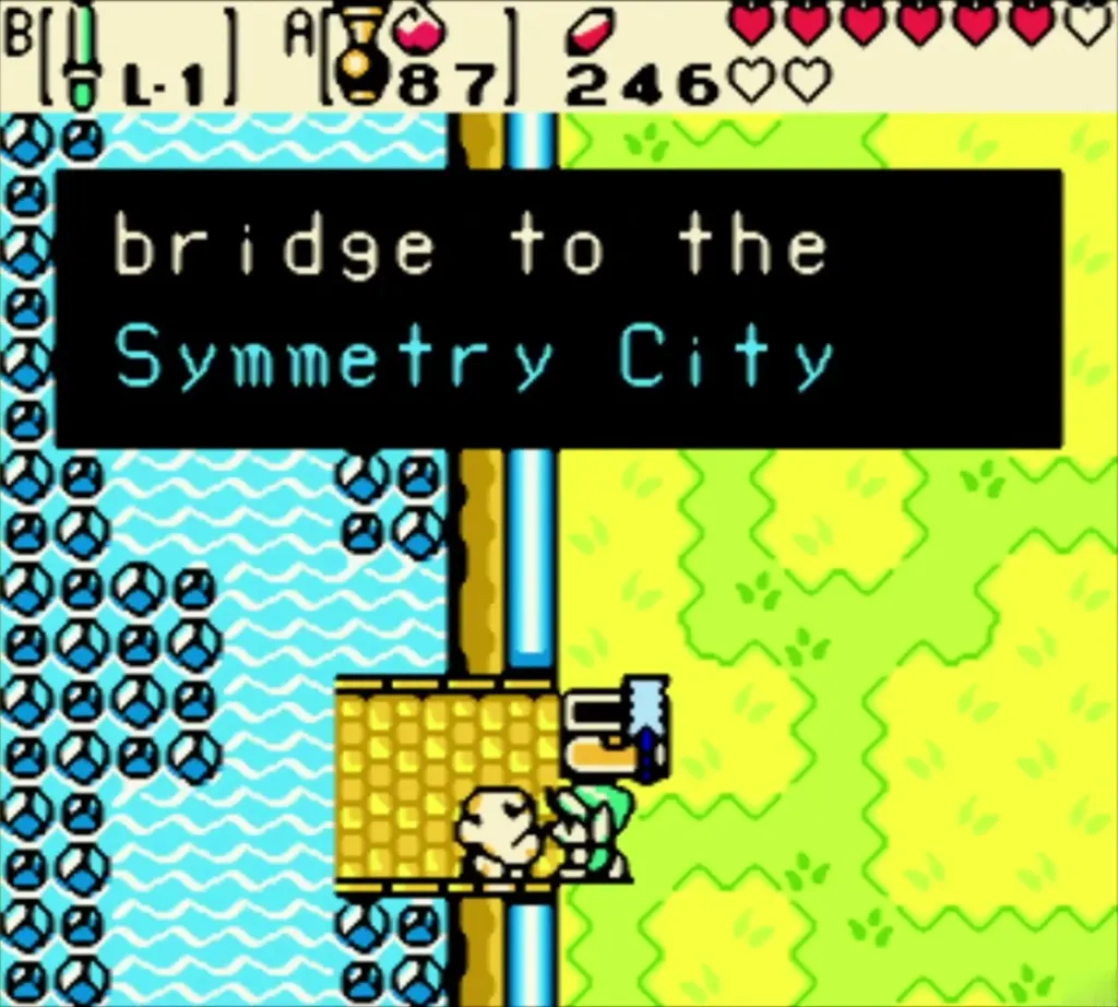 The foreman on the pier talking about the bridge to Symmetry City