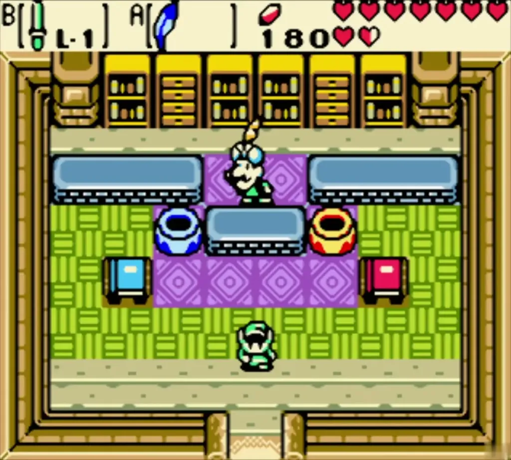 Link walking out of Vasu Jewelers after the rings were appraised and sold, his Rupees up to 180