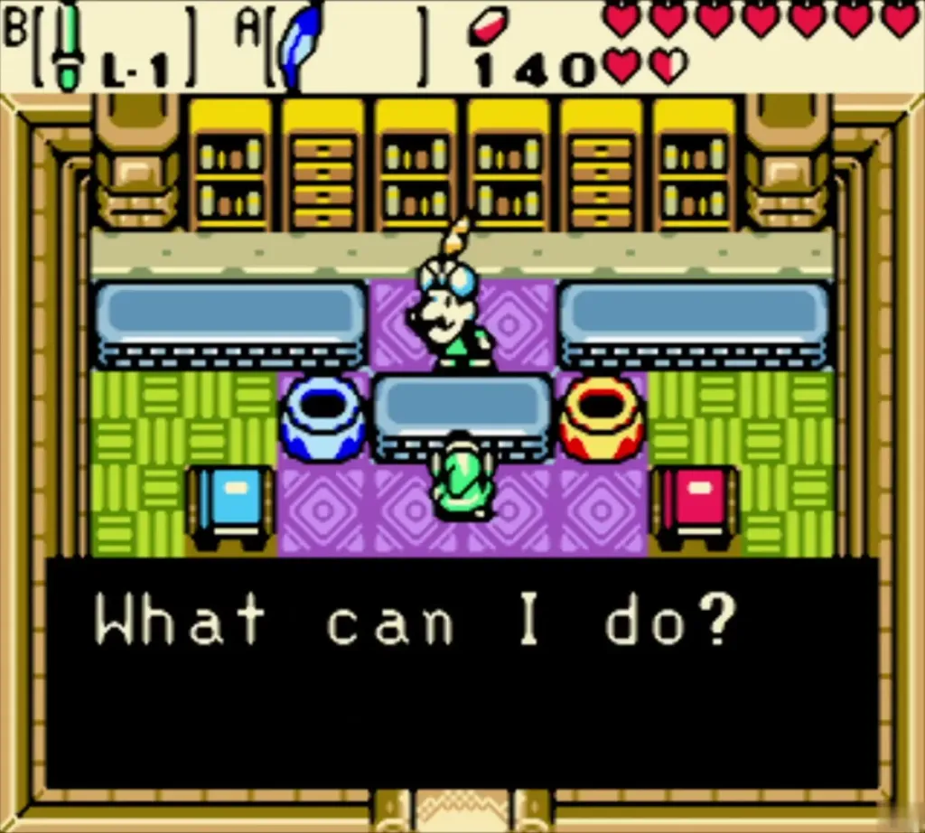 Vasu asking What can I do? with Link at the counter