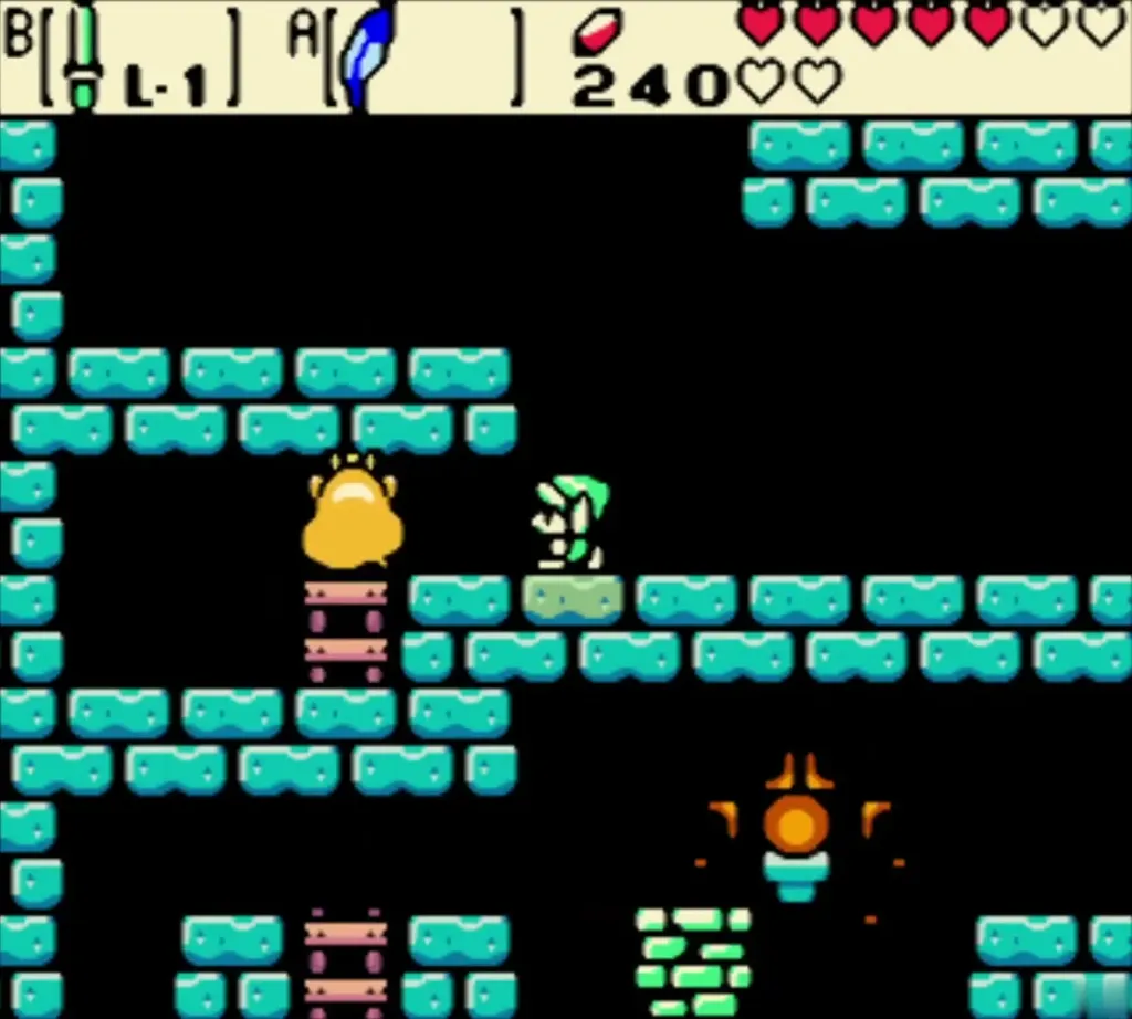 Link reaching Zelda on the ledge at the top of the Black Tower
