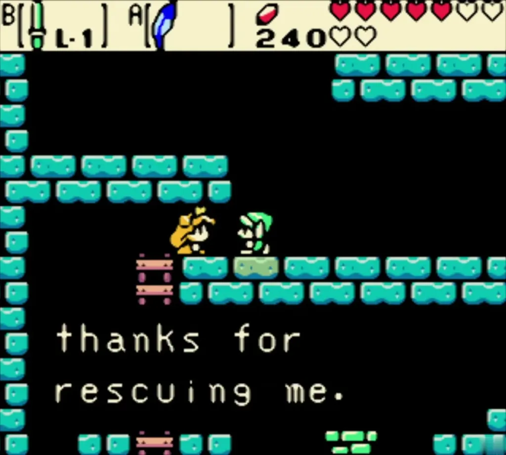 Zelda thanking Link for rescuing her