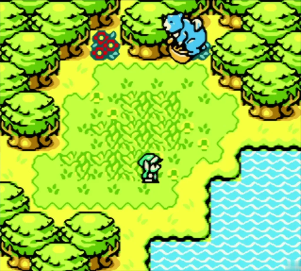 A small Link figure walks through a green meadow beside the water in the credits A small Link figure walks through a green meadow beside the water in the credits