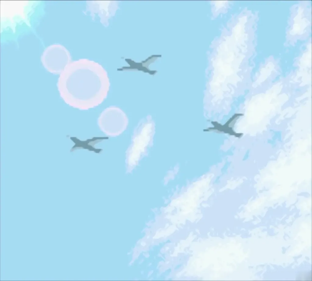 Seagulls flying across a bright sunlit sky over the sea in the ending Seagulls flying across a bright sunlit sky over the sea in the ending