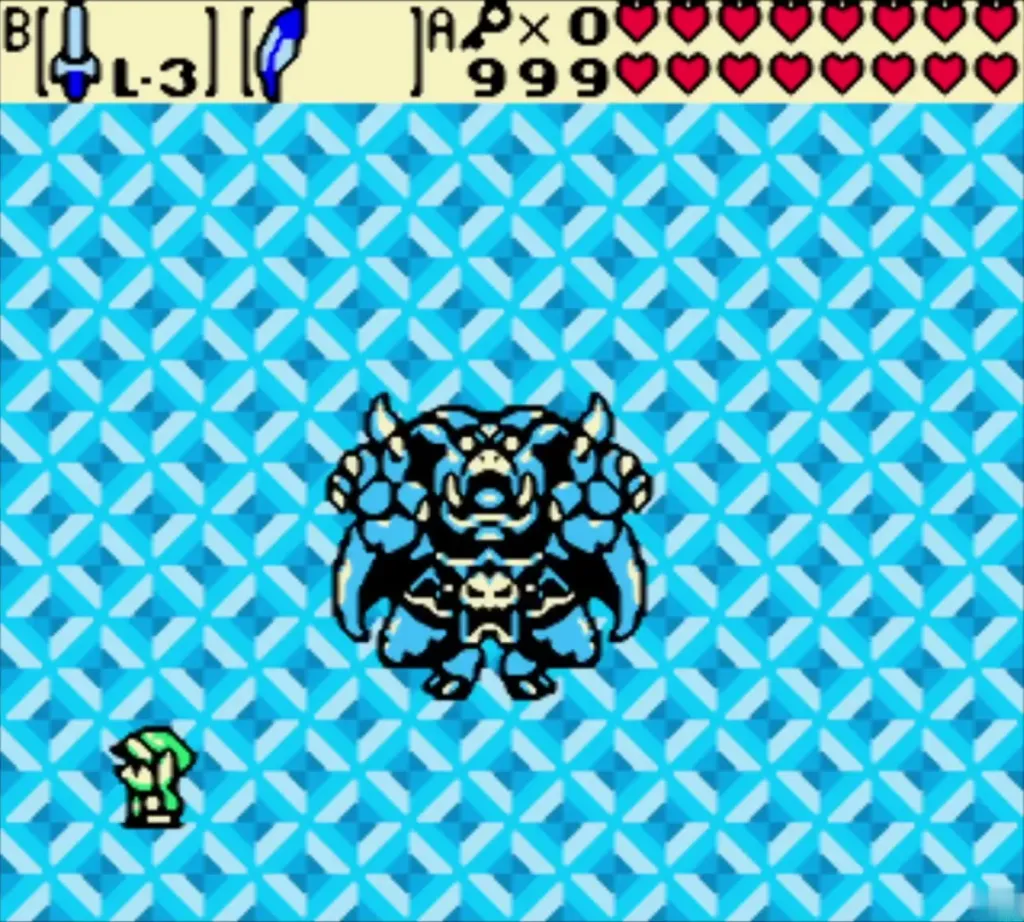 Ganon darkens and shrinks on the blue diamond floor Ganon darkens and shrinks on the blue diamond floor