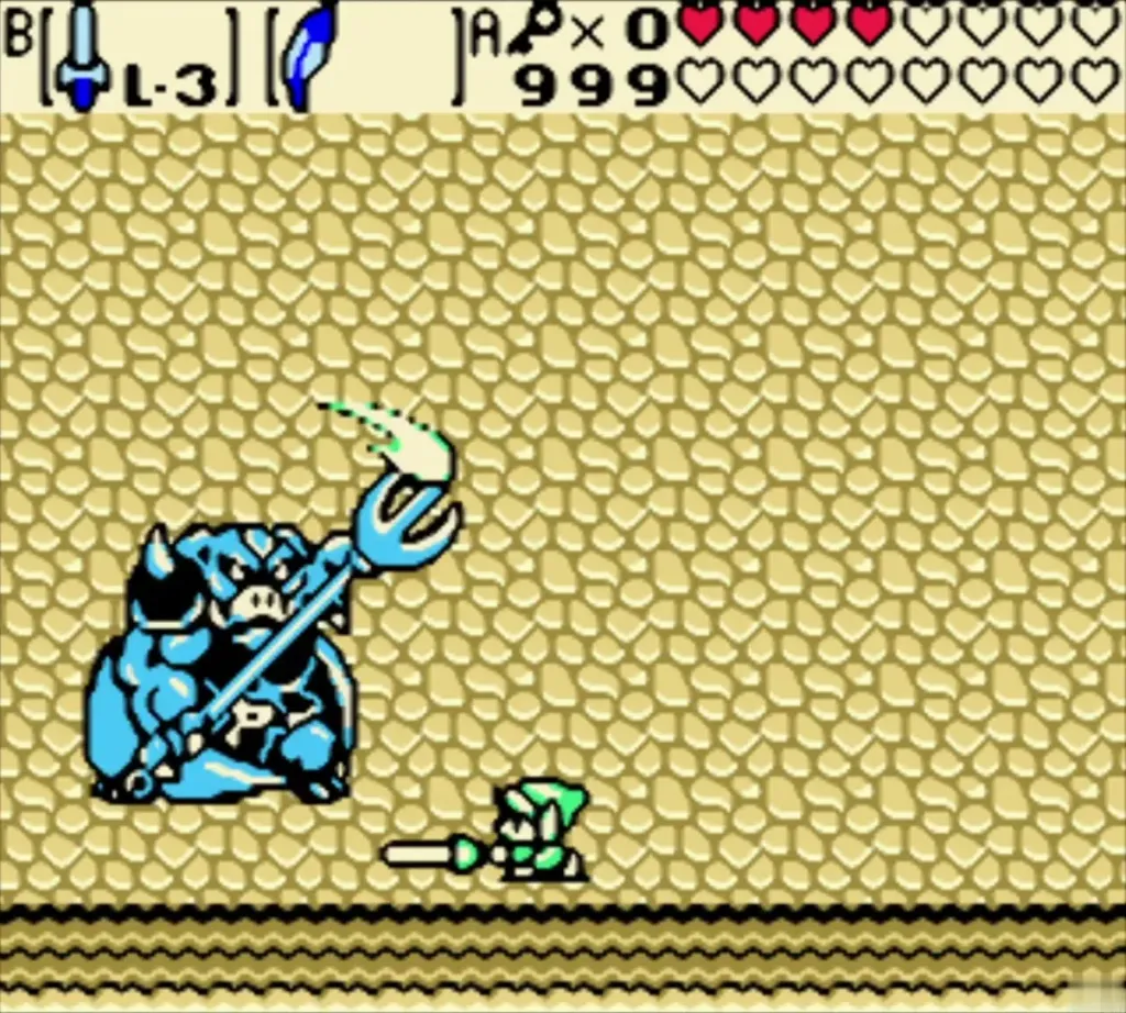 Link releases a sword strike near Ganon and his trident Link releases a sword strike near Ganon and his trident