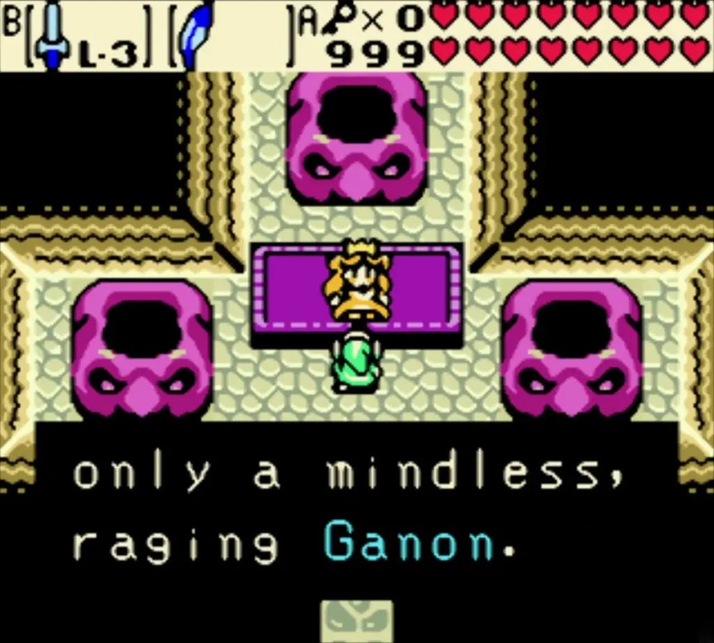 Zelda on the purple platform says Ganon was only a mindless, raging beast Zelda on the purple platform says Ganon was only a mindless, raging beast