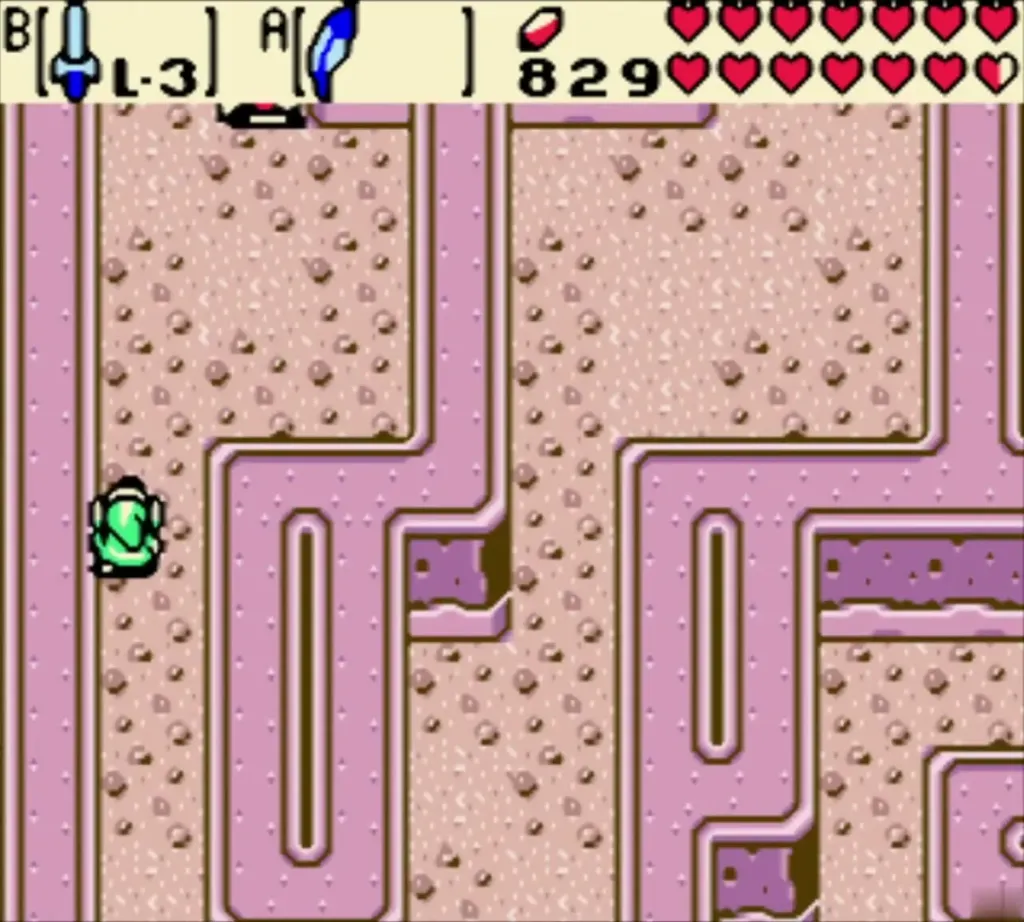 Link walking the pink sand maze corridors Link walking the pink sand maze corridors