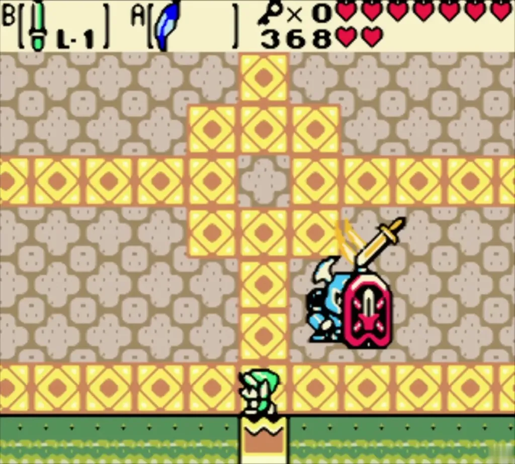 The Armos Warrior's sword flying out from his hand toward Link The Armos Warrior's sword flying out from his hand toward Link