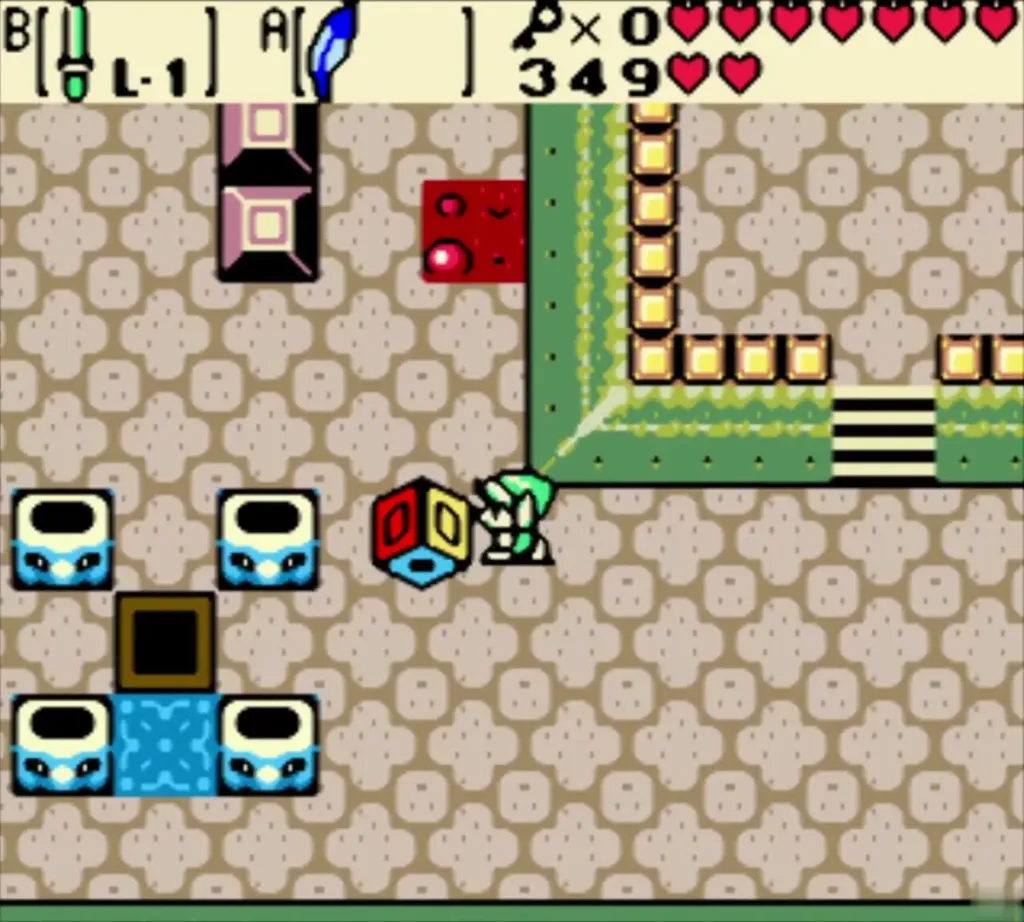 Link beside the colored block as it flips over Link beside the colored block as it flips over