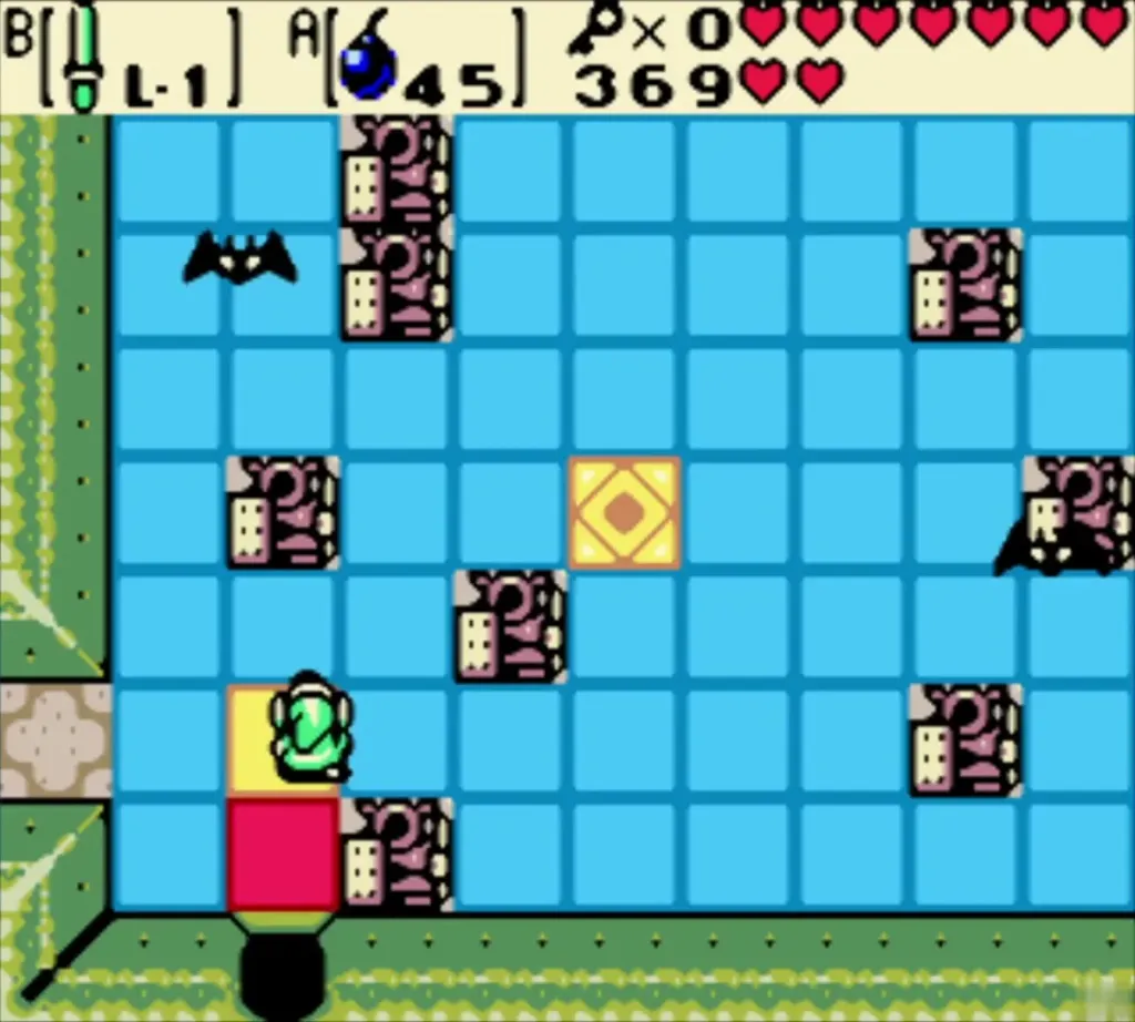 Link on the yellow start tile of the blue tile chamber Link on the yellow start tile of the blue tile chamber