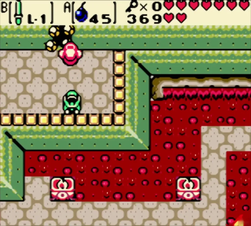 A bomb blast opening the cracked wall above Link A bomb blast opening the cracked wall above Link