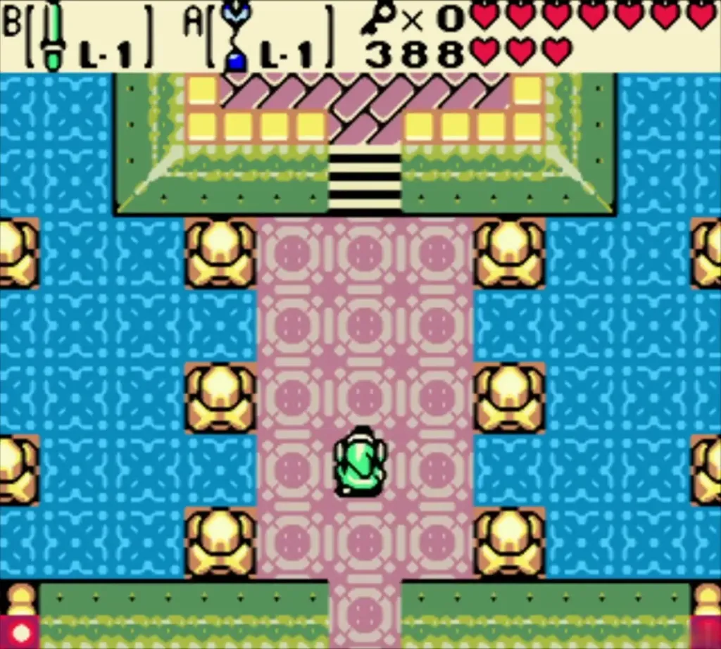 Link walking north along the carpet toward the shrine Link walking north along the carpet toward the shrine