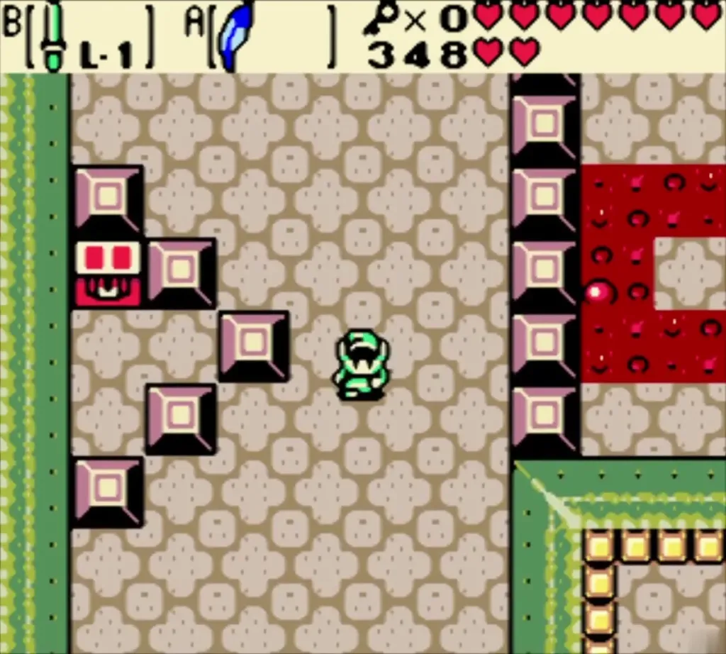 Link in the block room with the Compass chest at the left Link in the block room with the Compass chest at the left
