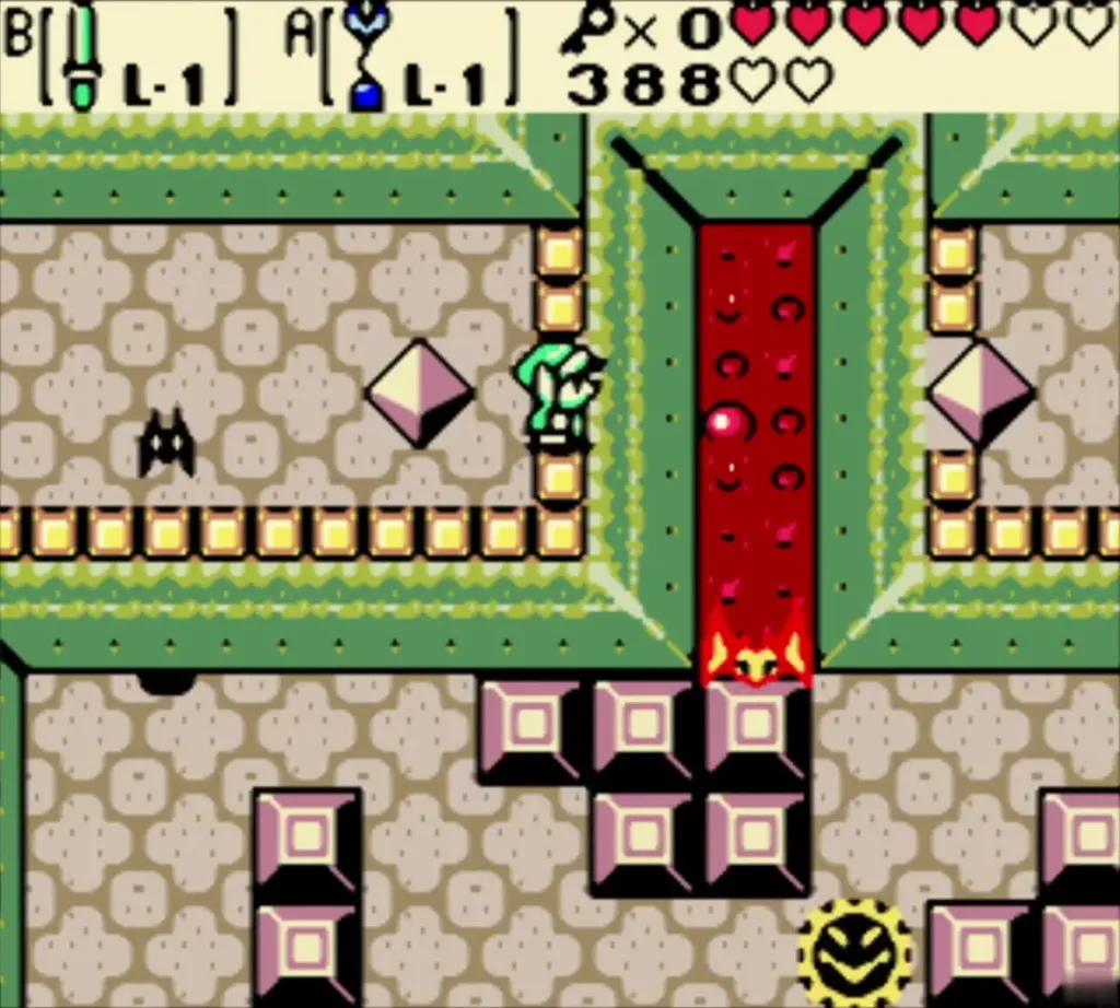 Link beside stone diamonds on both sides of a lava channel Link beside stone diamonds on both sides of a lava channel