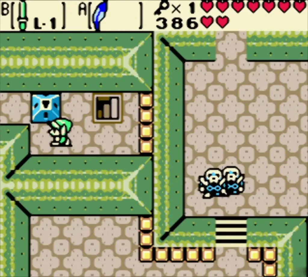 Link at the key block with Stalfos waiting in the next room Link at the key block with Stalfos waiting in the next room