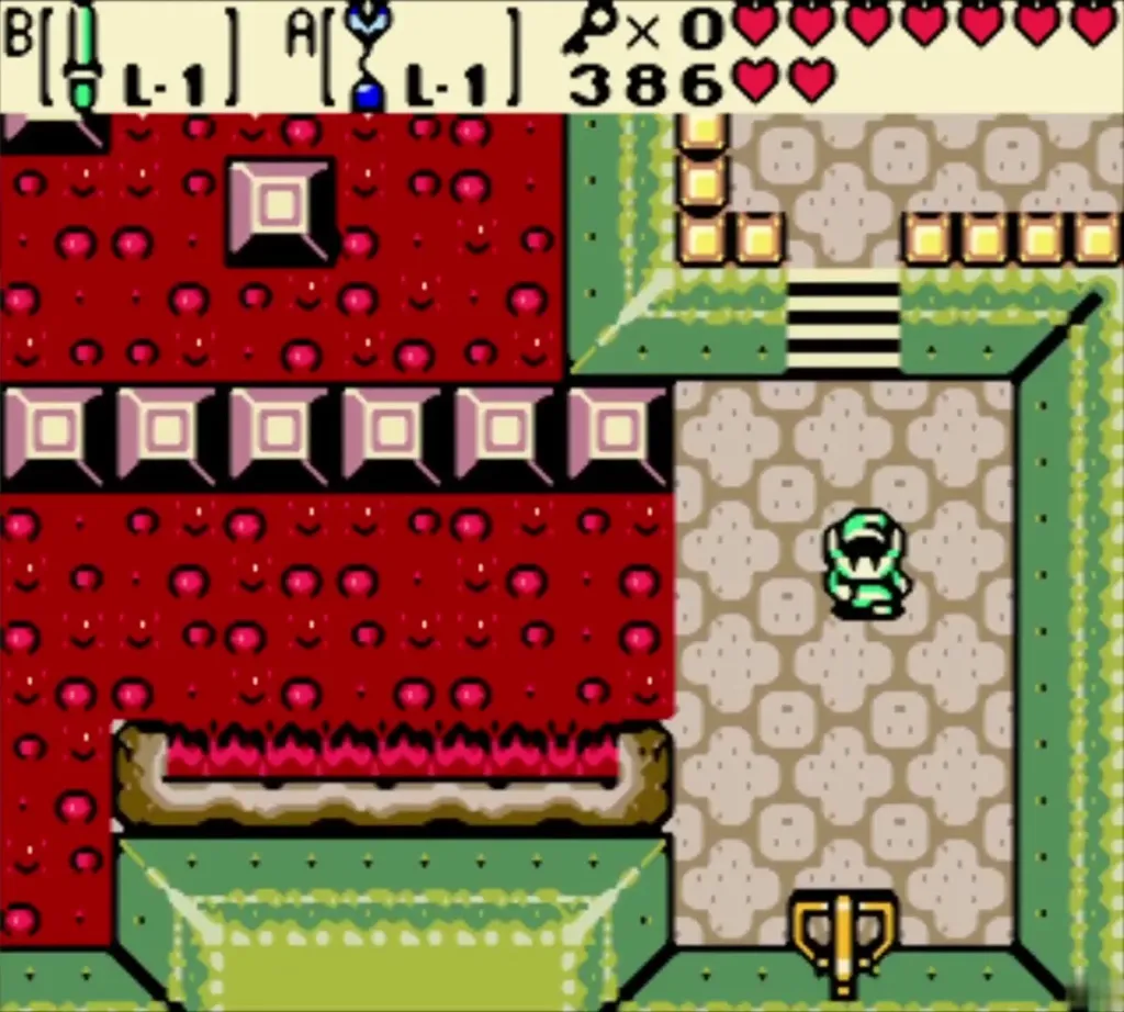 Link beside the lever below the lava room before the flow Link beside the lever below the lava room before the flow