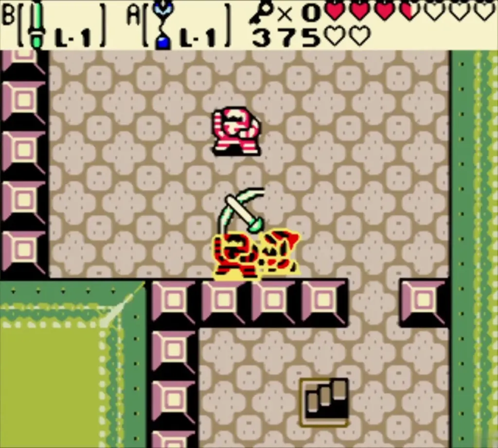 Link slashing a Rope north of the stairs Link slashing a Rope north of the stairs