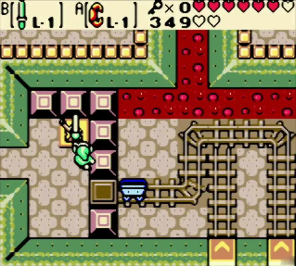 Link striking the track switch while the empty cart waits on the rails Link striking the track switch while the empty cart waits on the rails