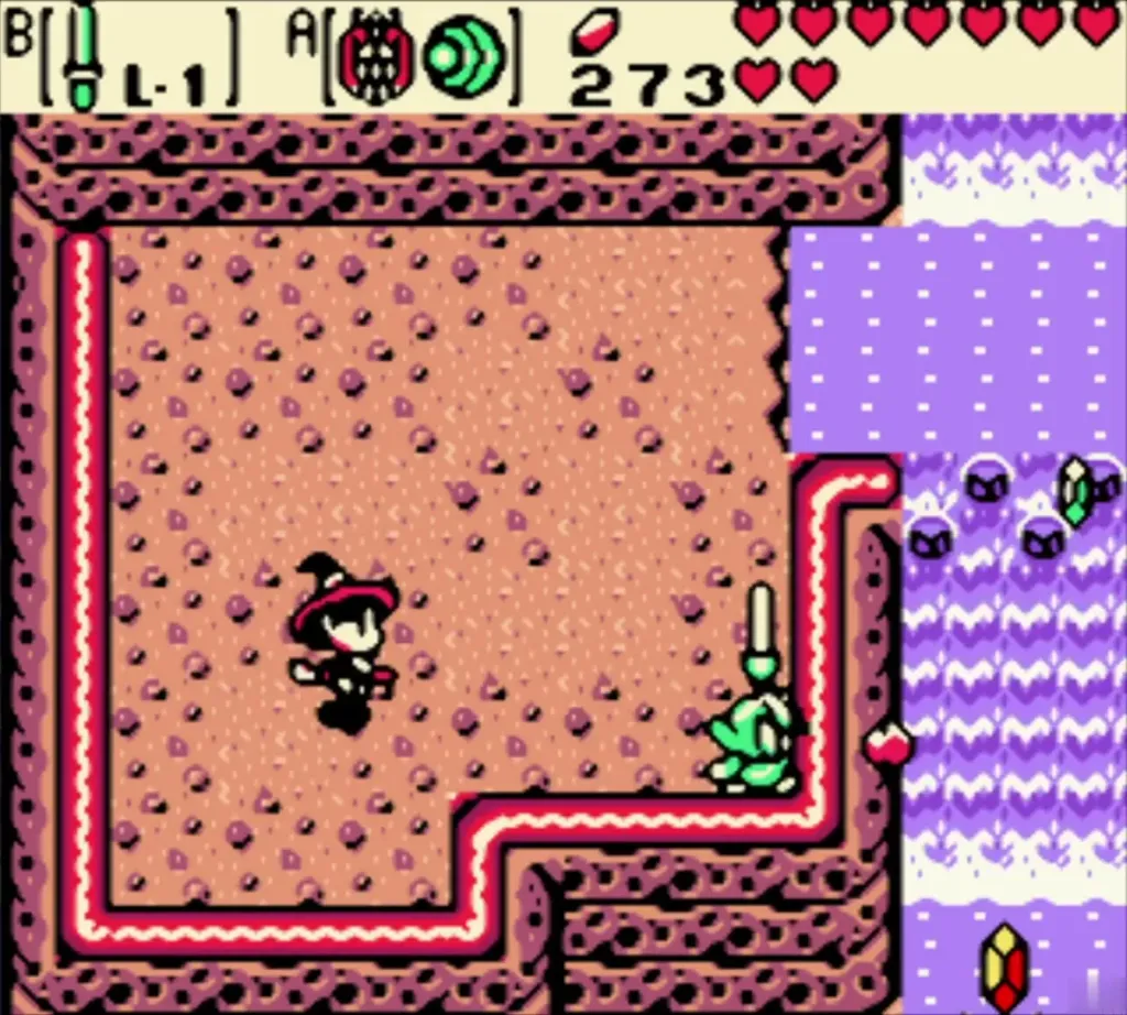 Link running to pick up the rupees Maple dropped Link running to pick up the rupees Maple dropped