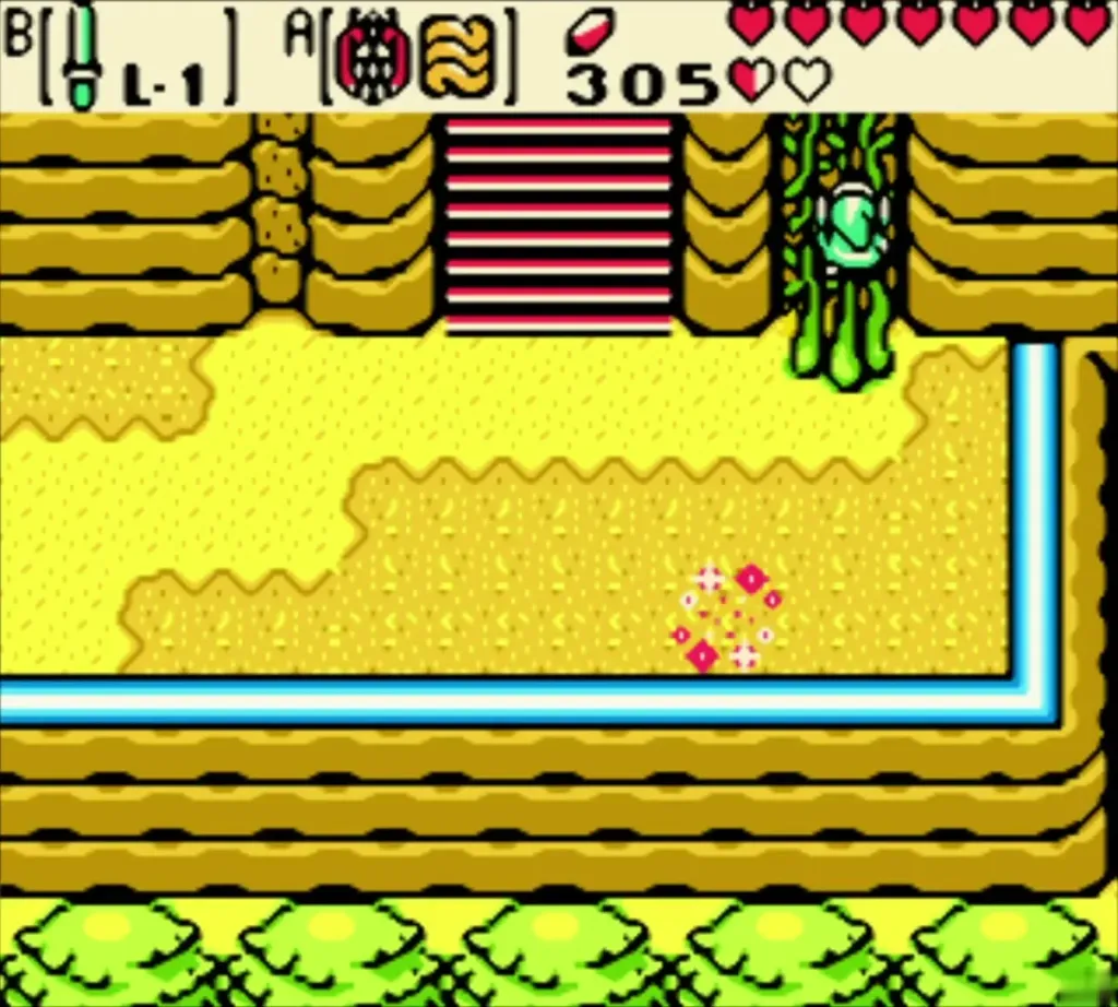 Link climbing the new vine up the cliff in the present Link climbing the new vine up the cliff in the present