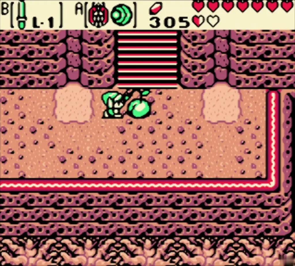Link pushing the small sapling beside the ledge in the past Link pushing the small sapling beside the ledge in the past