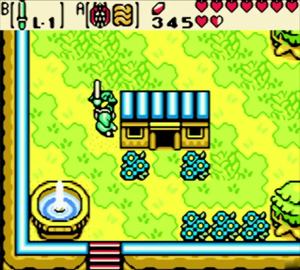 Link beside a restored house and fountain in bright Symmetry City Link beside a restored house and fountain in bright Symmetry City