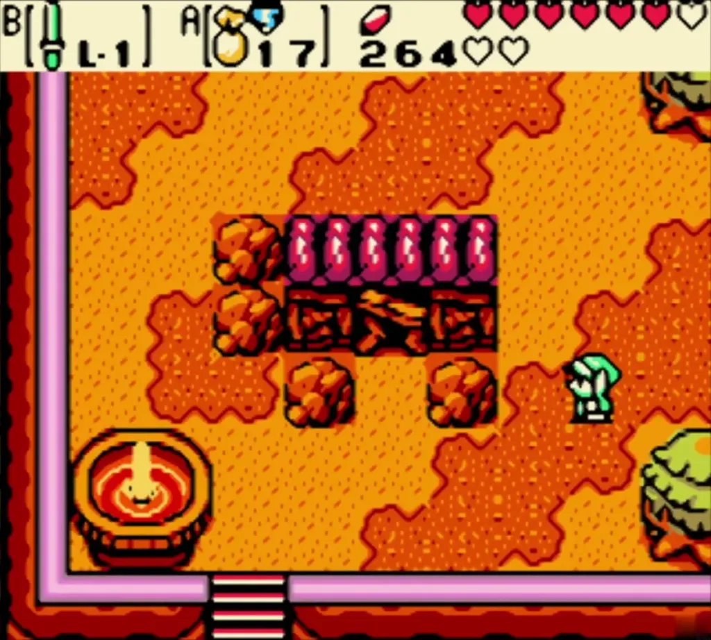 Link on the orange plateau of Symmetry City beside the fountain and the bushes Link on the orange plateau of Symmetry City beside the fountain and the bushes